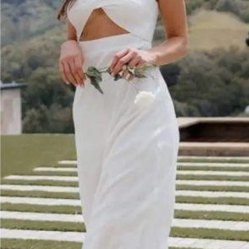 Petal & Pup White Halter Cut-Out Midi Dress